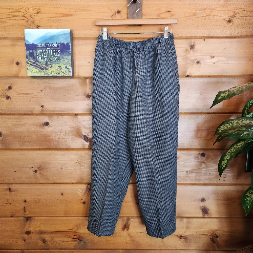 Alfred Dunner 💜 Gray Houndstooth Trouser Stretch Crop Dress Pant Petite 14 X24